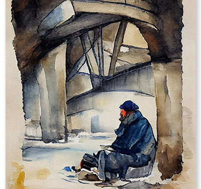 Homeless Man Sitting Under a Bridge