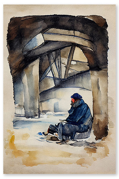 Homeless Man Sitting Under a Bridge