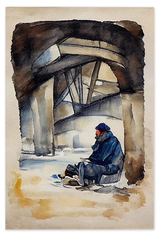 Homeless-Man-Sitting-Under-a-Bridge-New-Painting